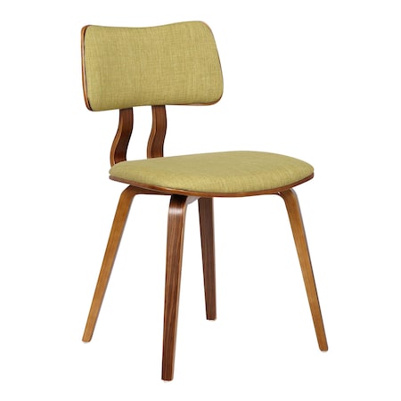 Armen Living Jaguar Mid-Century Dining Chair in Walnut Wood and Green Fabric LCJASIWAGREEN